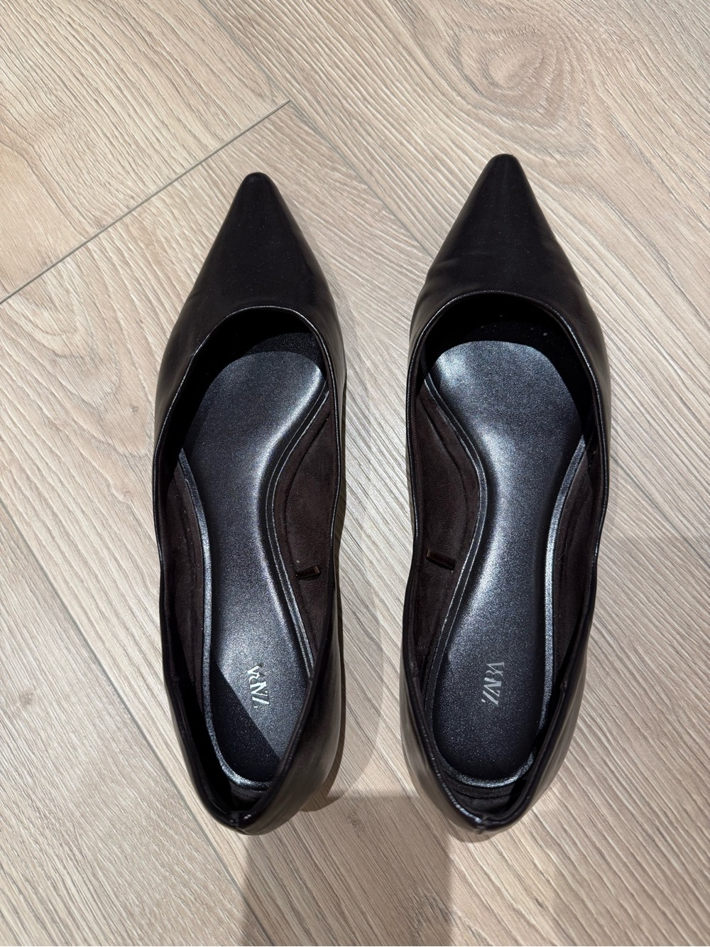 Zara Black Pointed Ballet Flats - Brown